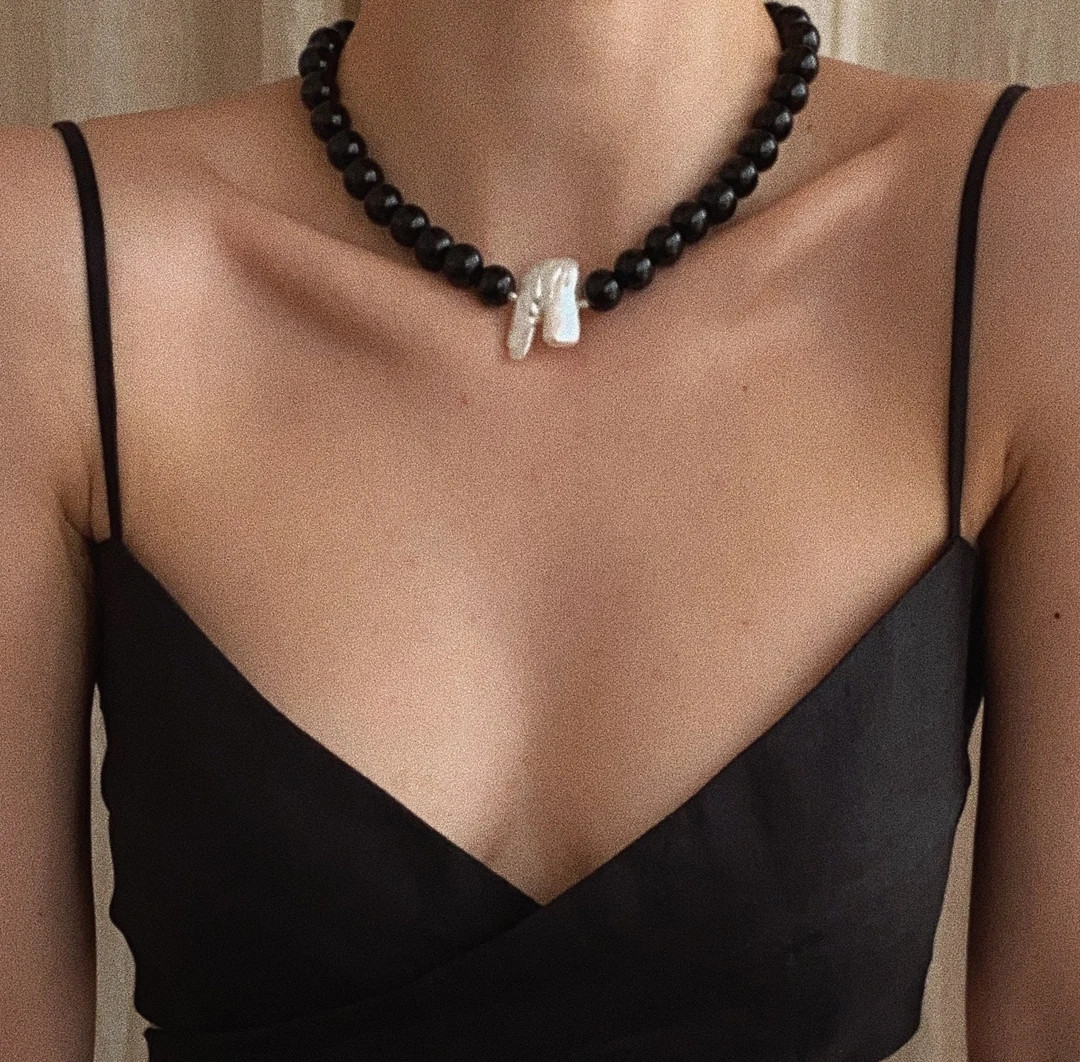 Onyx Gemstone Pearl Necklace Onyx Gemstone Bead Choker Onyx Gemstone Bead Choker Pearl Pendant Ir... | Etsy (US)