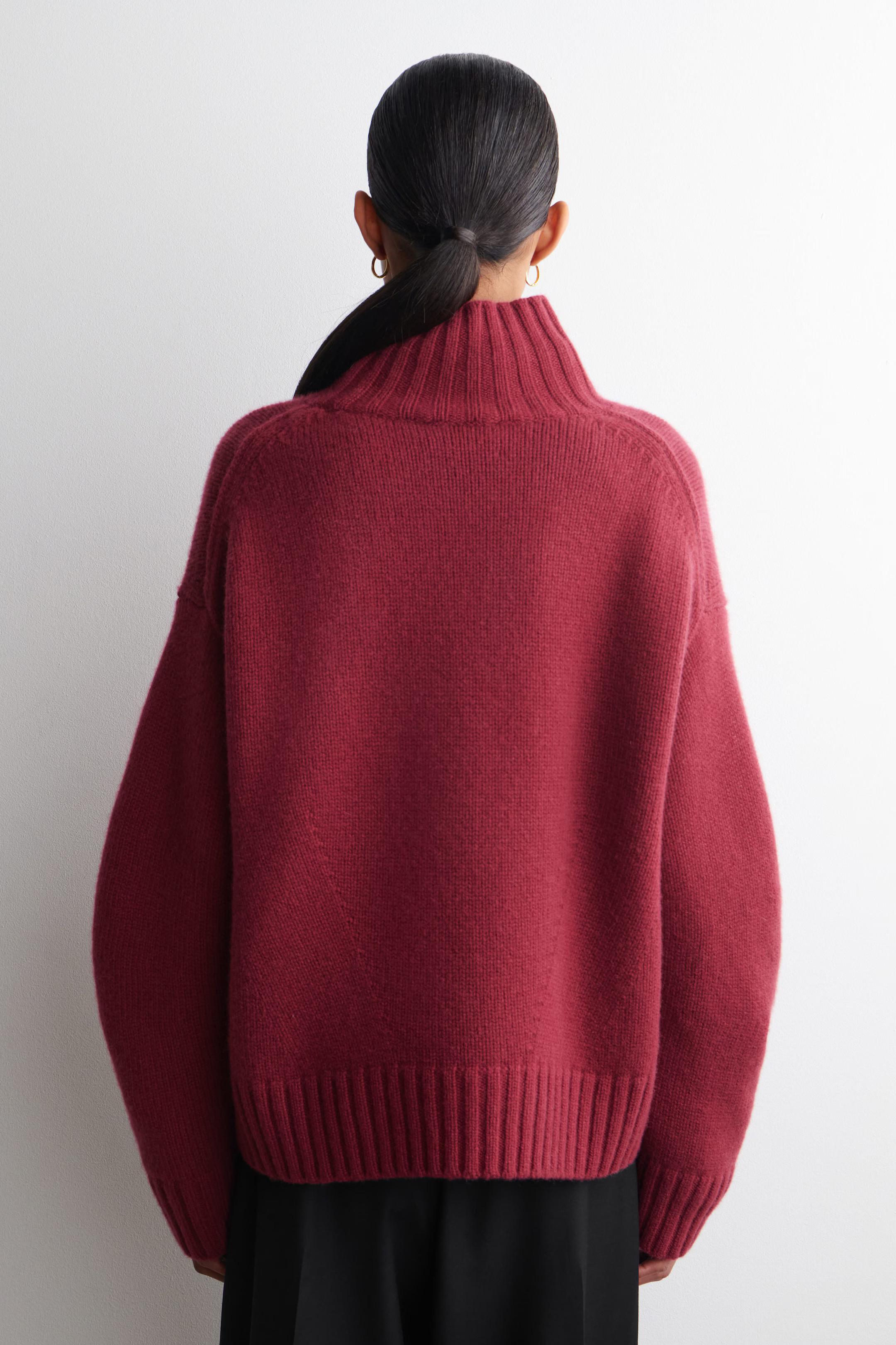 CHUNKY CASHMERE FUNNEL-NECK JUMPER - DARK RED | COS GB | COS UK