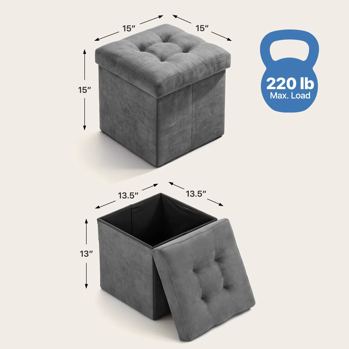 15" Folding Storage Ottoman, Upholstered Tufted Foldable Footstool With Padded Seat For Living Ro... | Wayfair North America