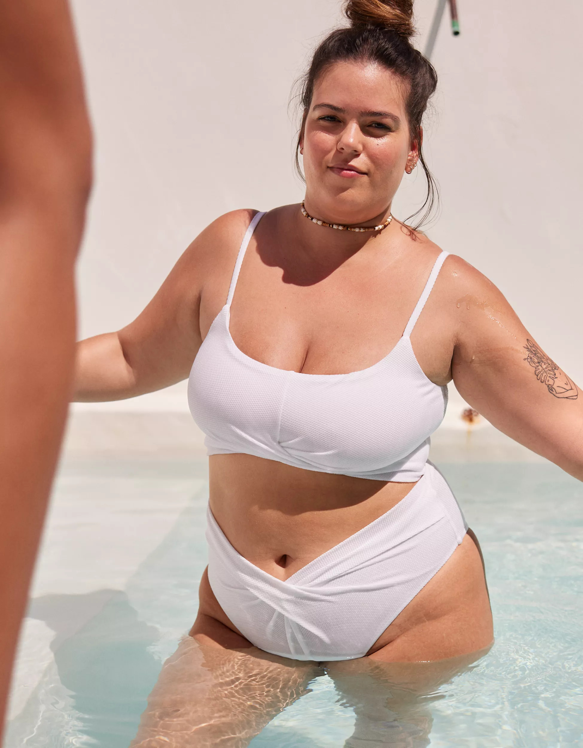 Aerie Shine Pique Scoop Twist Longline Bikini Top | Aerie