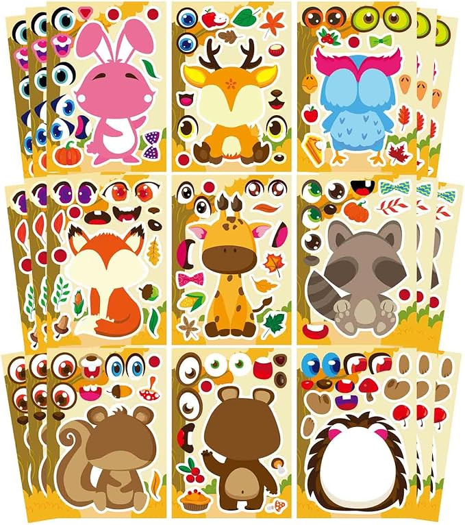 27 Sheets Fall Stickers for Kids Toddles, Make a Face Stickers, Make Your Own Autumn Animal Stick... | Amazon (US)