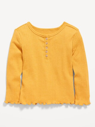 Long-Sleeve Lettuce-Edge Rib-Knit T-Shirt for Toddler Girls | Old Navy (US)