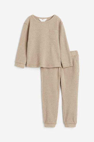2-piece Waffled Jersey Set - Beige - Kids | H&M US | H&M (US + CA)