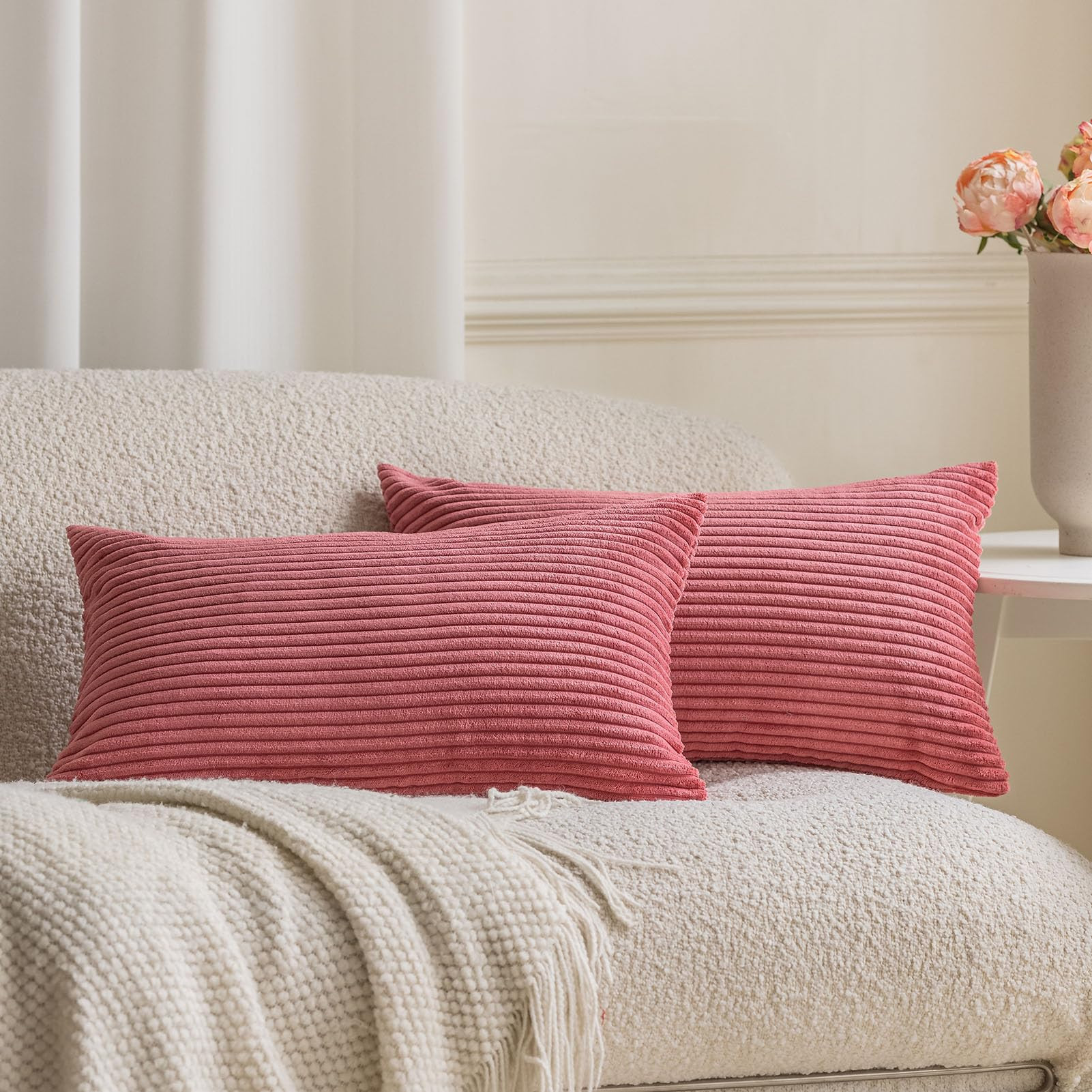 JUSPURBET Cranberry Red Corduroy Throw Pillow Covers 16x24 inch Set of 2 for Couch Bed Sofa Livin... | Amazon (US)