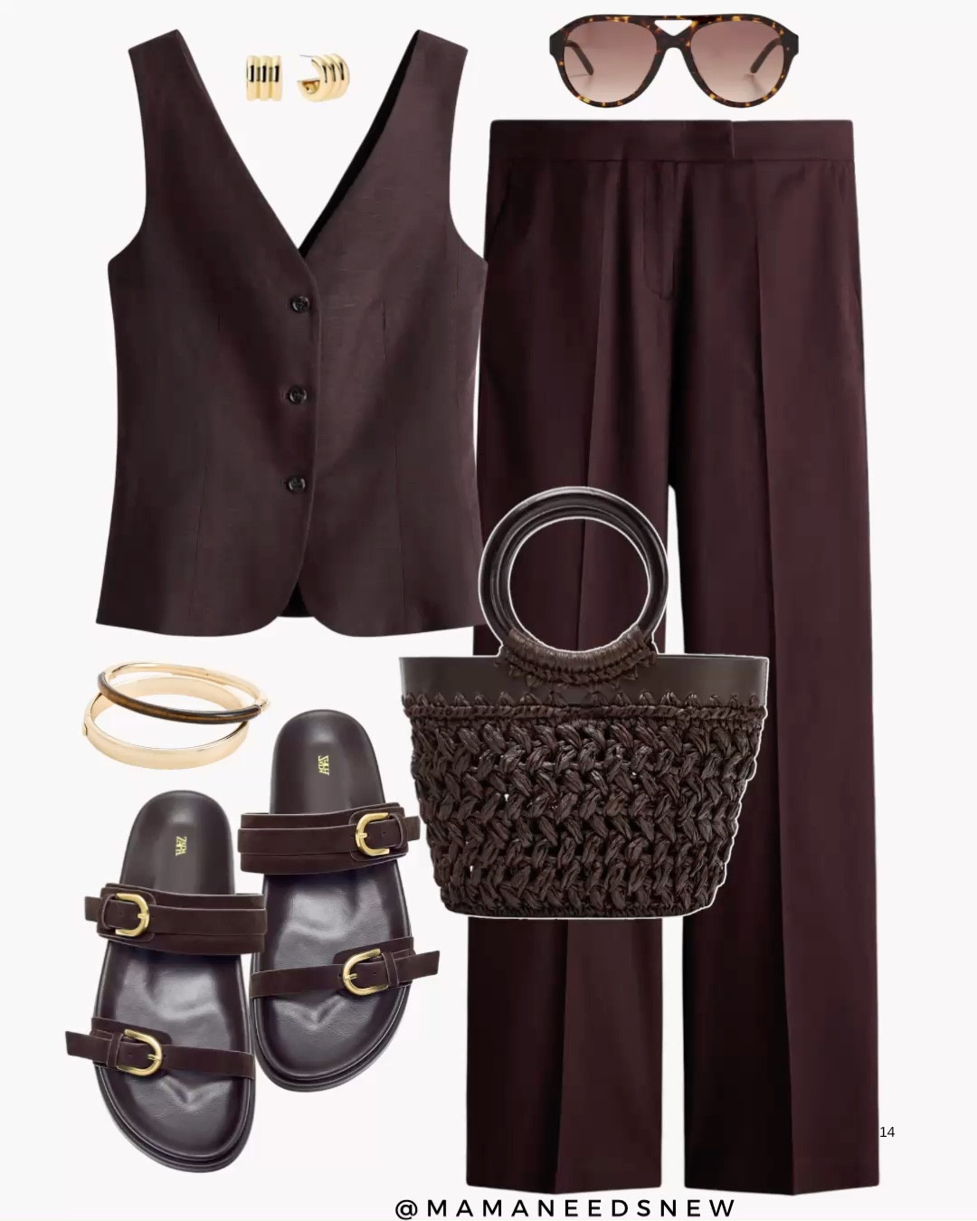 A spring / summer outfit with a matching linen blend vest and trousers set, slide footbed sandals, mini raffia bag

#LTKSeasonal #LTKSaleAlert #LTKootd