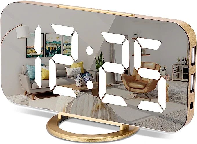 Amazon.com: Digital Alarm Clock,7 in LED Mirrored Clocks Large Display,with 2 USB Charger Ports,A... | Amazon (US)