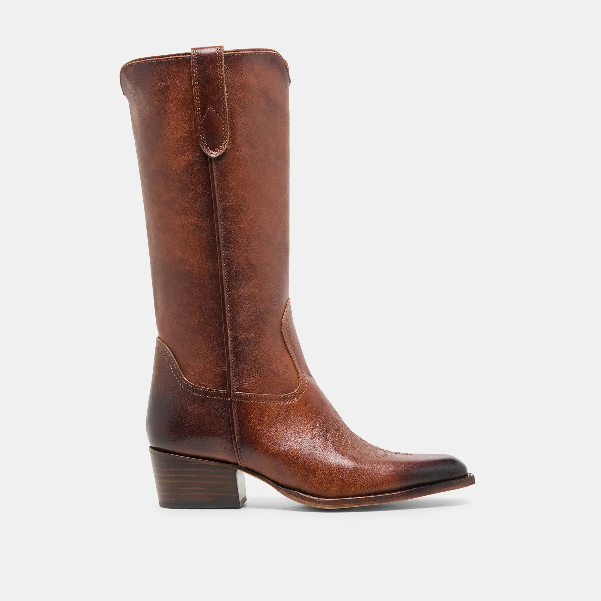 VIGLA Chestnut Leather Pointed-Toe Western Boots | Dolce Vita | DolceVita.com