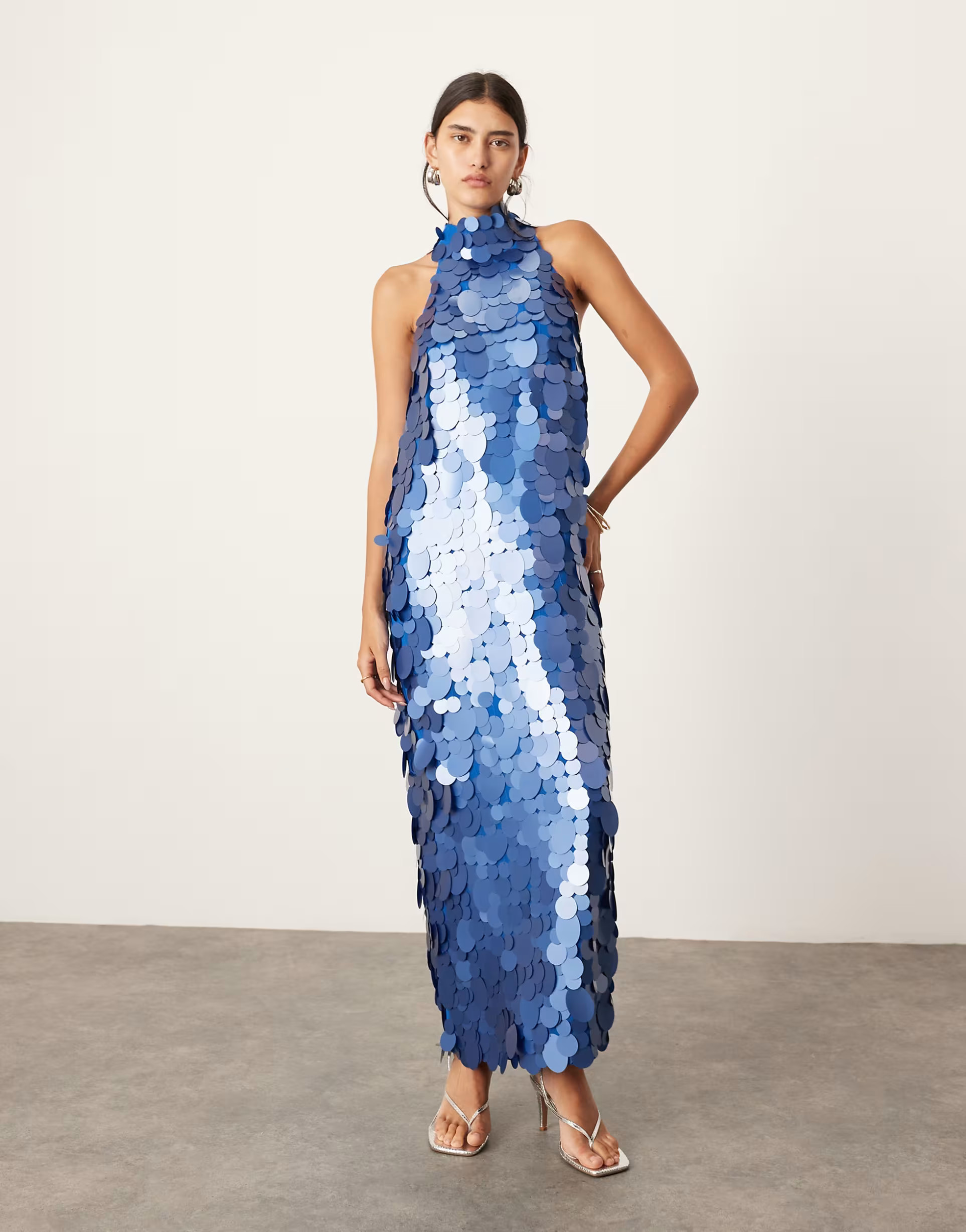 ASOS EDITION embellished matte disc sequin column midi dress in midnight blue | ASOS | ASOS (Global)