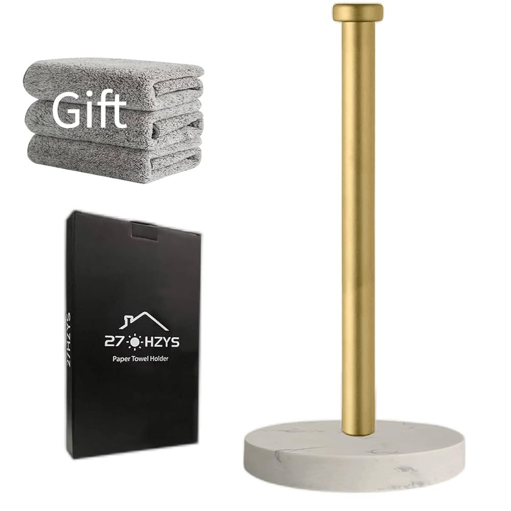 Gold Marble Paper Towel Holder - Countertop Standing with Weighted Base for One-Handed Operation | Amazon (US)