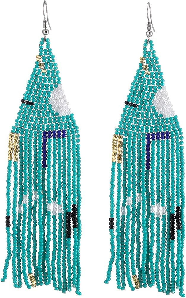 Amazon.com: Long Beaded Tassel Earrings-Bosmian Colorful Bead Handmade Beaded Tassel Earrings\uff... | Amazon (US)