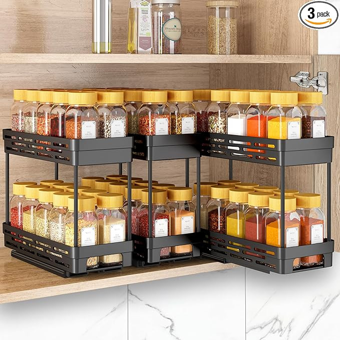 Pull Out Spice Rack Organizer for Cabinet, 3 Packs Slide Out Spice Racks Organizer, Spice Cabinet... | Amazon (US)