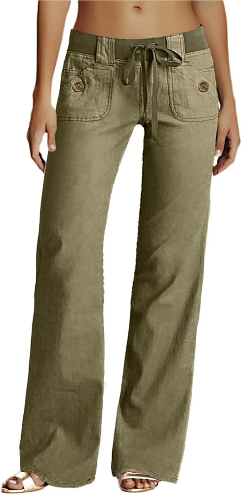 Flamingals Low Rise Cargo Wide Leg Pants for Women Drawstring Flap Pockets Y2K Bow Tie Casual Fla... | Amazon (US)