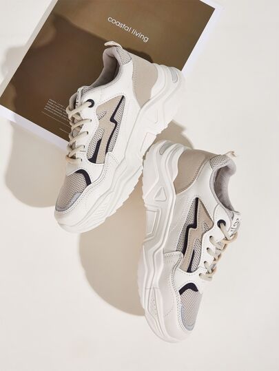 Lace-up Front Mesh Panel Chunky Sneakers | SHEIN
