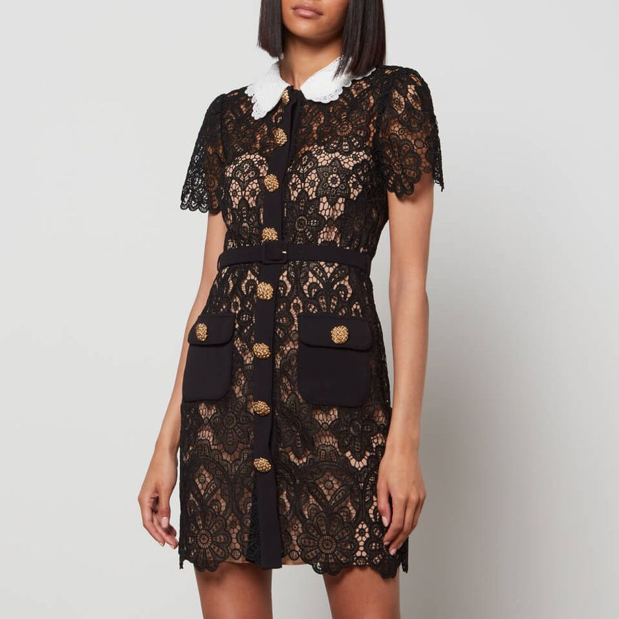 Self-Portrait Women's Floral Guipure Mini Dress - Black | Coggles (Global)