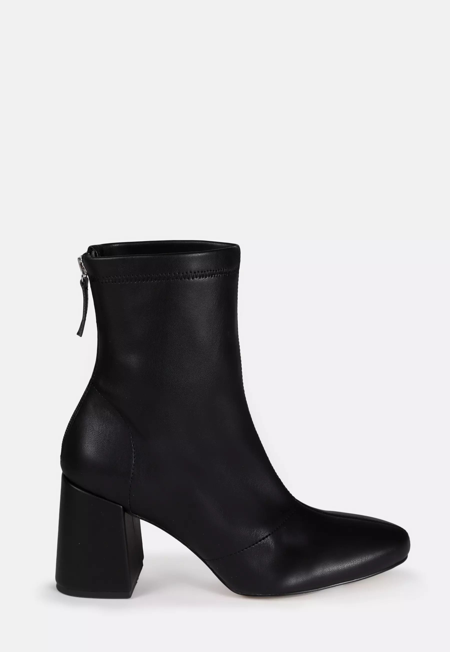 Missguided - Black Faux Leather Block Heel Sock Boots | Missguided (US & CA)