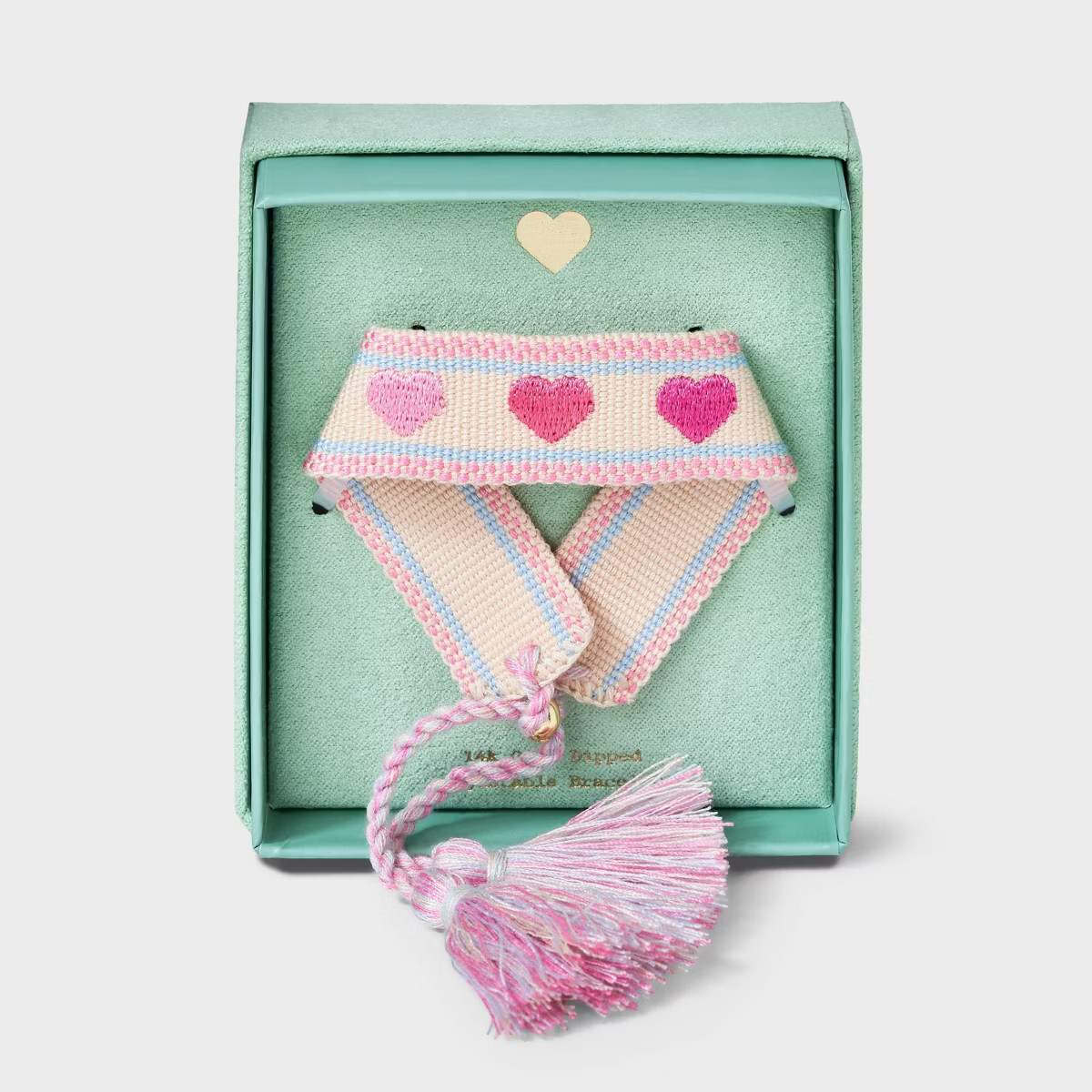 14K Gold Dipped Embroidered Hearts Woven Adjustable Bracelet - A New Day™ Pink | Target