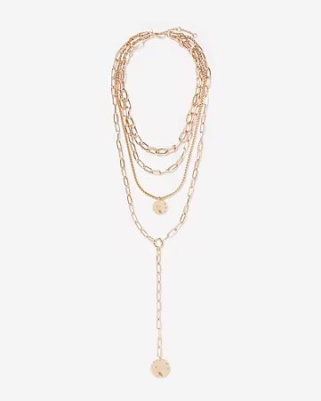 Three Row Link & Disc Y-neck Necklace | Express