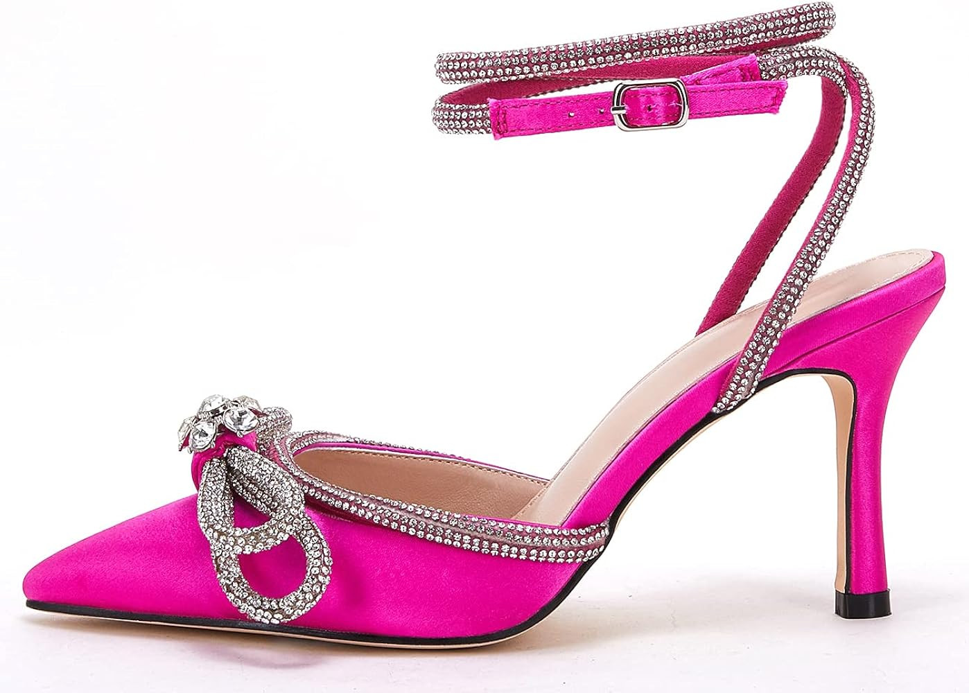 VETASTE Women's Double Bow Pointed Toe Ankle Strap Crystal Pumps Wedding Bridal Party Stilettos B... | Amazon (US)