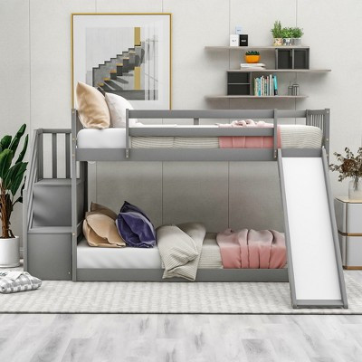 GDFStudio Jenkins Bunk Bed with Convertible Slide and Stairway, Gray, Twin over Twin Size | Target