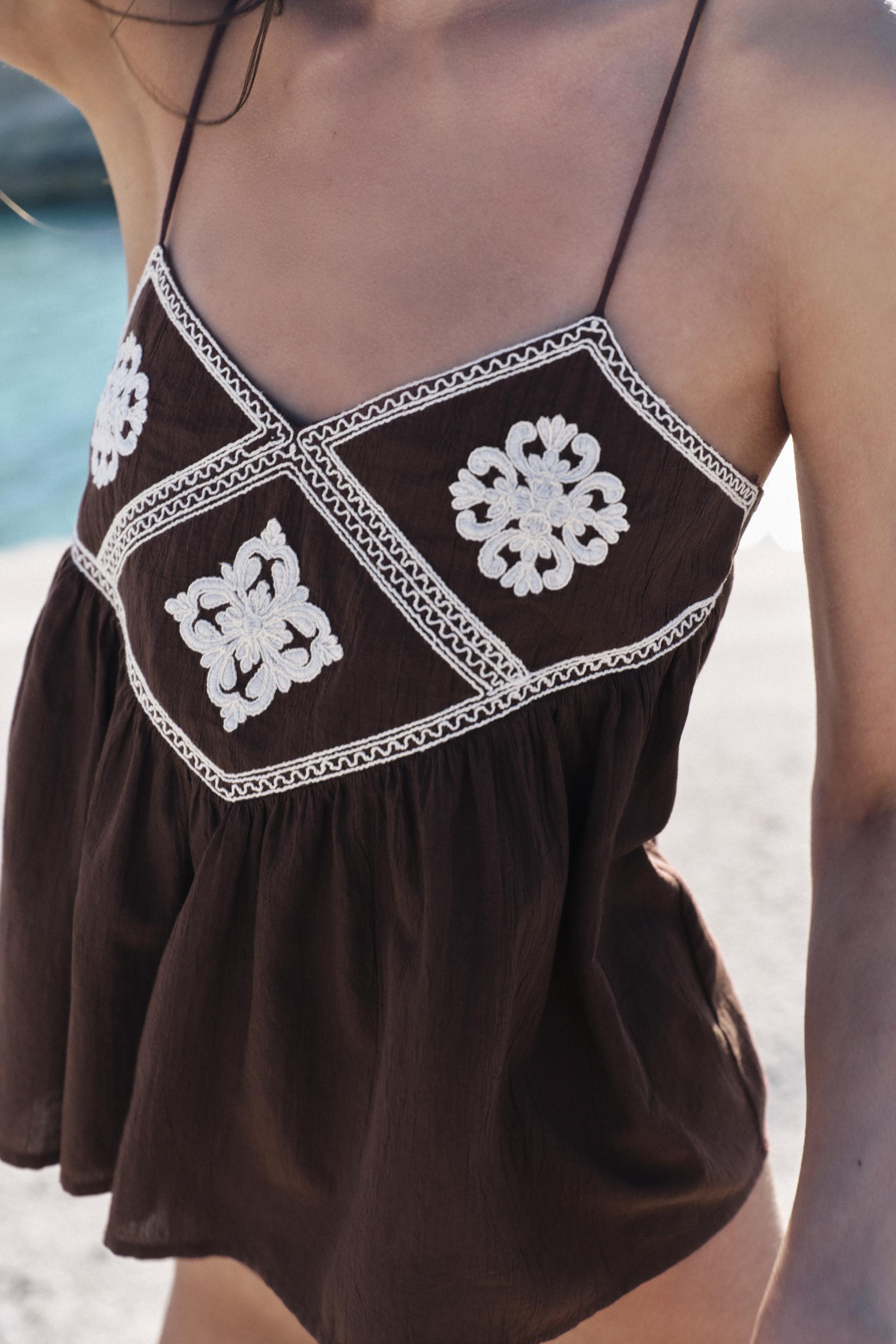 EMBROIDERED STRAP TOP | Zara US