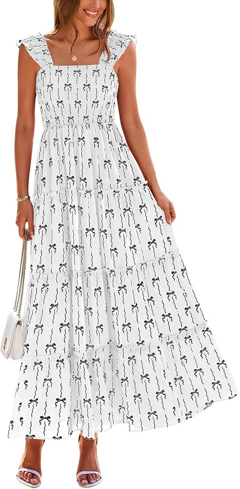 PRETTYGARDEN Women's 2025 Floral Maxi Sundress Smocked Tank Dress Sleeveless Ruffle Summer Tiered... | Amazon (US)