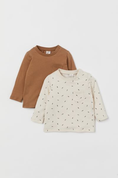 Long-sleeved tops in soft, organic cotton jersey, one with a pattern. | H&M (US + CA)