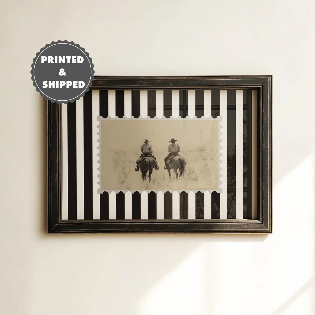 Vintage Cowboy Print Western Home Decor Cowboy Wall Art Mid West Striped Cottagecore Poster Rodeo... | Etsy (US)