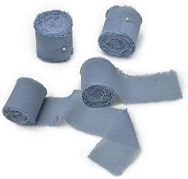 Socomi Dusty Blue Chiffon Ribbon Fringe Sample Color Swatches 1-3/4" x 7Yd, 4 Rolls Handmade Ribb... | Amazon (US)