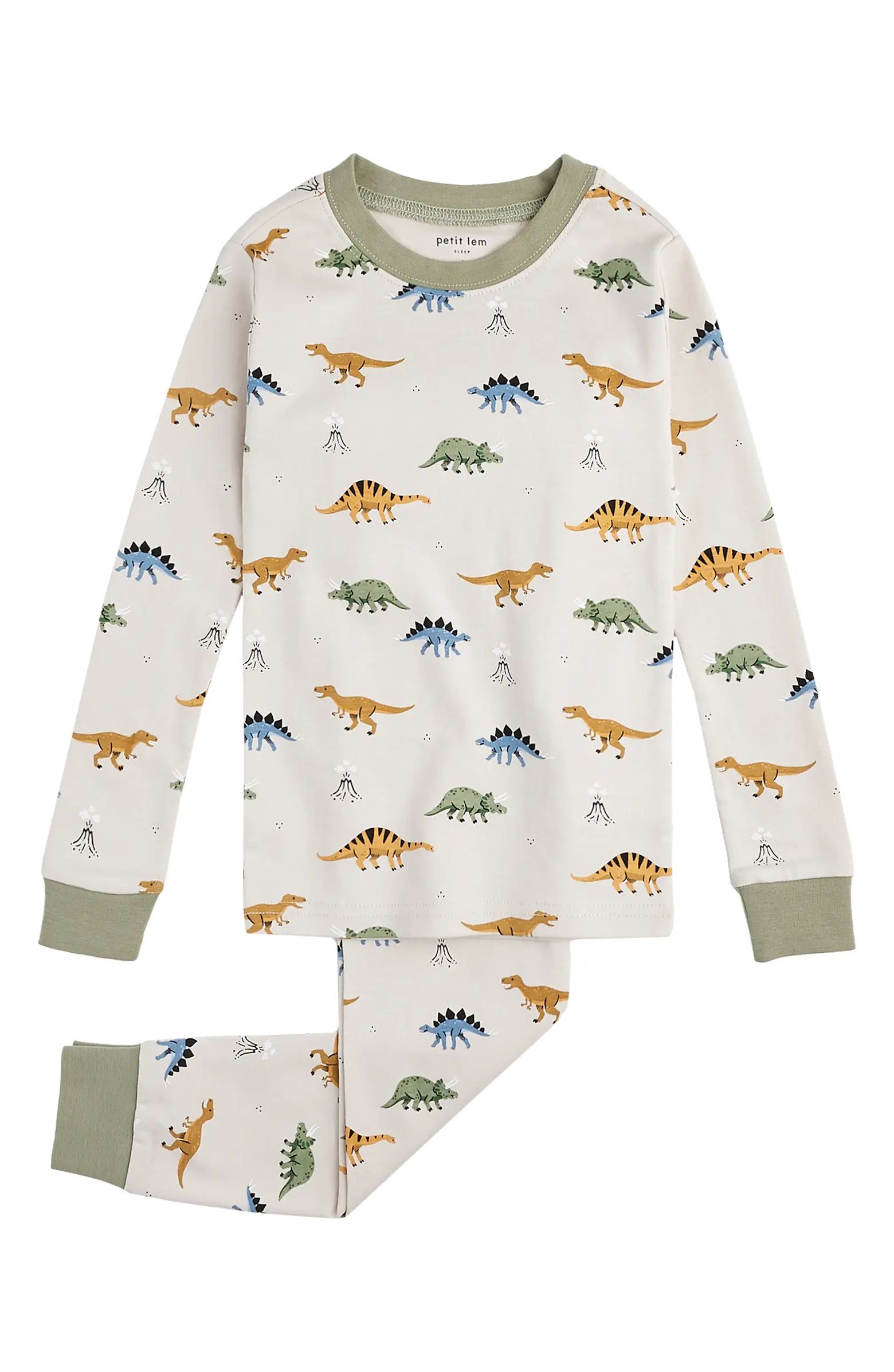 Kids' Dinosaur Print Organic Cotton Fitted Two-Piece Pajamas | Nordstrom