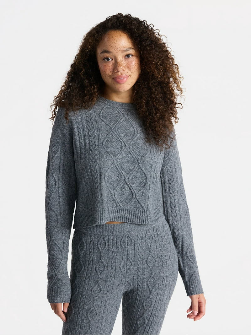 No Boundaries Cable Knit Pullover Sweater, Lightweight, Women’s | Walmart (US)