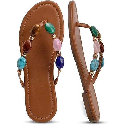 Jewelled Thong Sandal for Women Open Round Toe Flip Flops Comfy Slip on Flats Sandals Casual Summ... | Amazon (US)