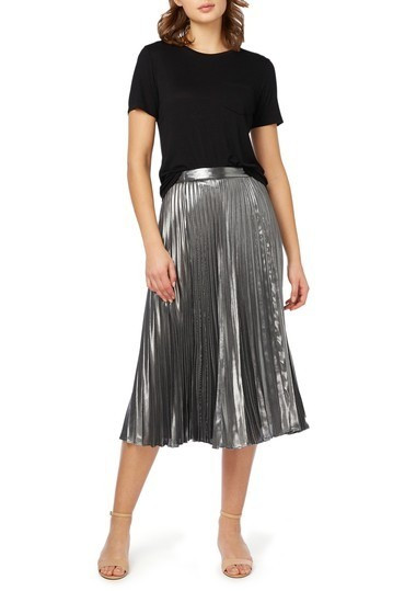 Pleated Metallic Midi Skirt | Nordstrom Rack