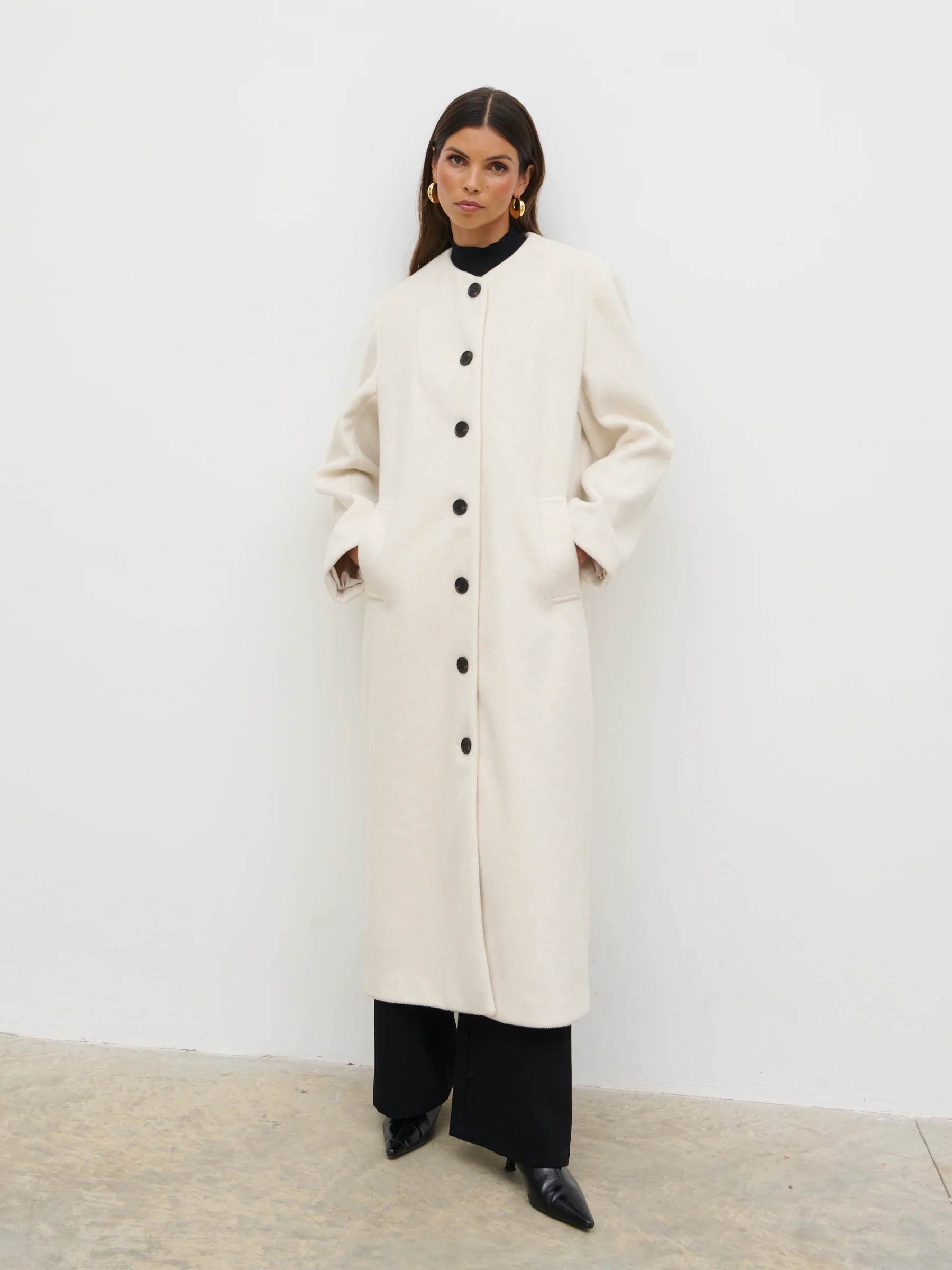 Ari Collarless Coat with Scarf | Pretty Lavish (UK)