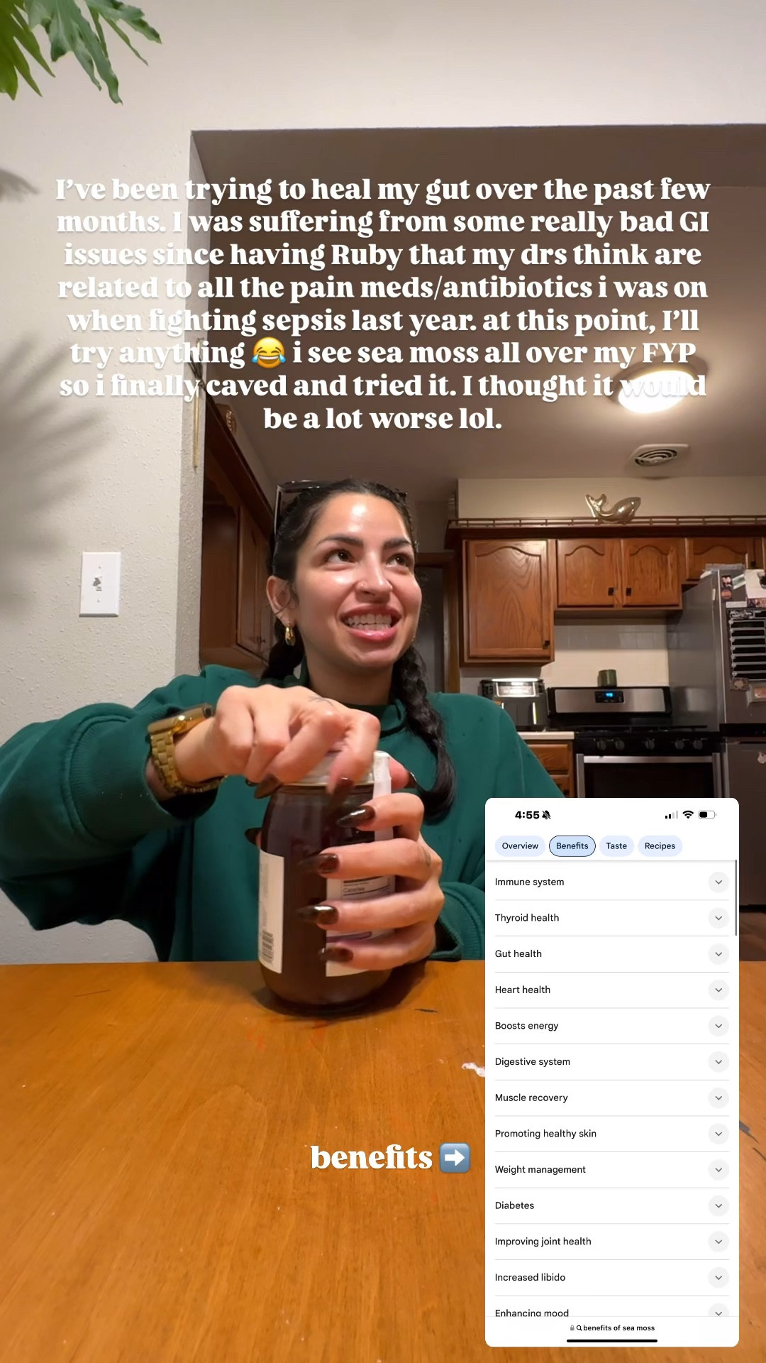 I've been trying to heal my gut over the past few months. I was suffering from some really bad GI issues since having Ruby that my drs think are related to all the pain meds/antibiotics i was on when fighting sepsis last year. at this point, I'll try anything i see sea moss all over my FYP so i finally caved and tried it. I thought it would be a lot worse lol.

#LTKMidsize #LTKActive #LTKVideo