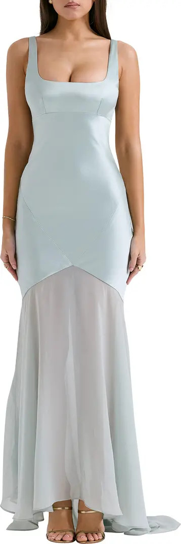 HOUSE OF CB Vittoria Paneled Satin & Chiffon Gown | Nordstrom | Nordstrom