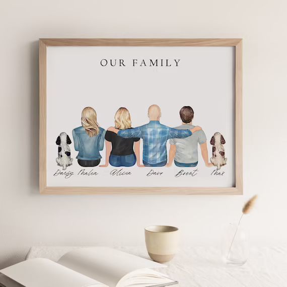 Custom Family Portrait With Pets Mothers Day Gift | Etsy | Etsy (US)