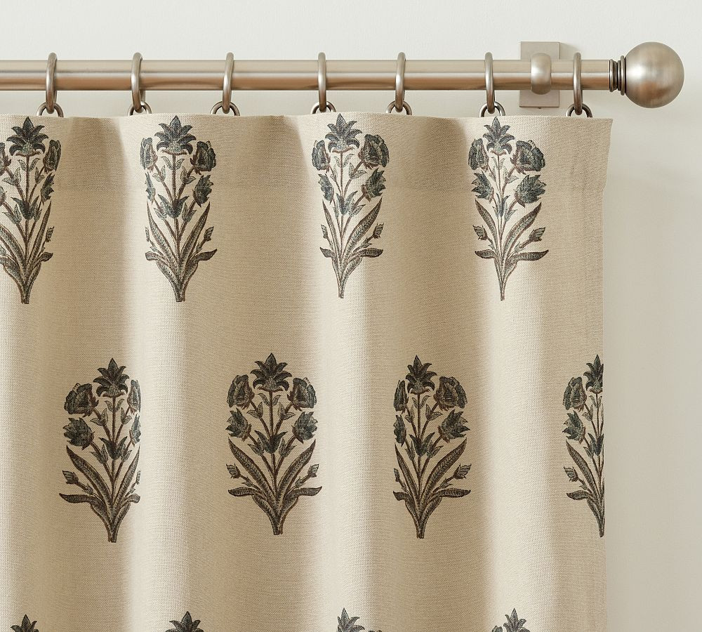 Elinor Floral Mughal Linen Cotton Blackout Curtain | Pottery Barn (US)