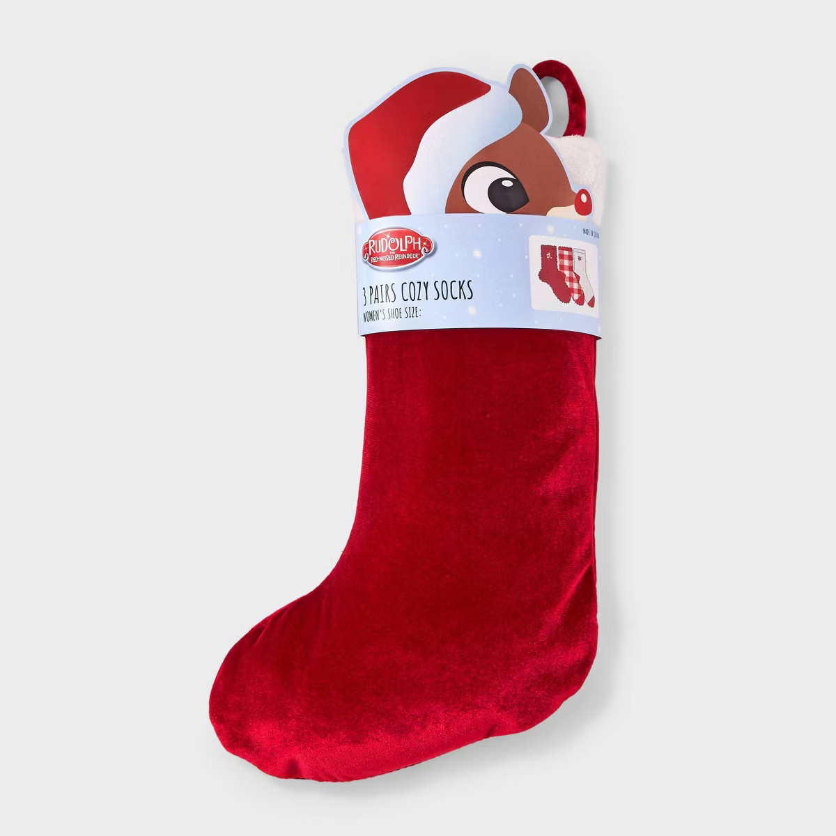 Women's 3pk Rudolph Embroidered Cozy Crew Socks in Velvet Stocking - Red/Ivory 4-10 | Target