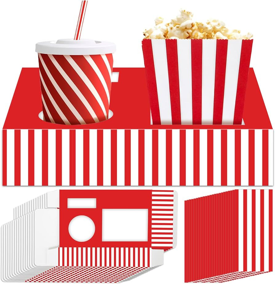 48Pcs Movie Night Supplies 24 Movie Night Snack Trays with 24 Popcorn Bags Theater Snack Boxes Ci... | Amazon (US)