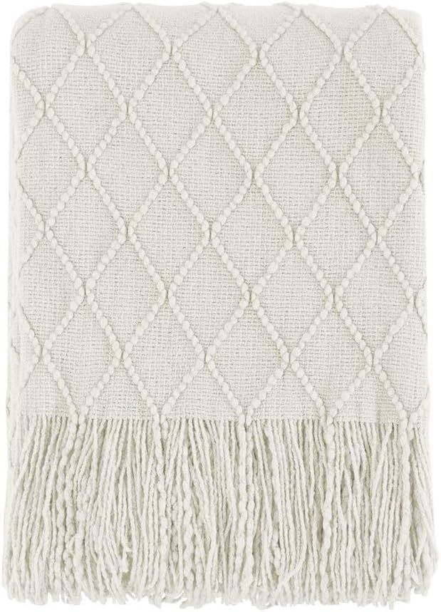 BOURINA Throw Blanket-50 x60 Beige, Textured Solid Soft SofaThrow, Knitted Decorative Throw Blank... | Amazon (US)