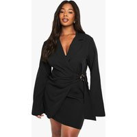 boohoo Women's Plus Buckle Detail Tie Waist Tailored Blazer Dress in Black | Size: 22 | Woven | boohoo (US & Canada)