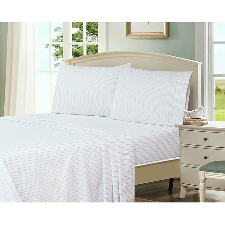 Mainstays Ultra Soft High Quality Microfiber Bed Sheet Set, Twin/Twin XL, Silver Stripe, 3pc | Walmart (US)