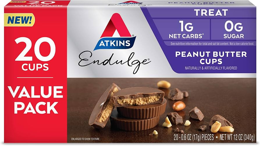 Atkins Endulge Peanut Butter Cups, Dessert Favorite, Low Carb, 0g Sugar, 20 Count | Amazon (US)