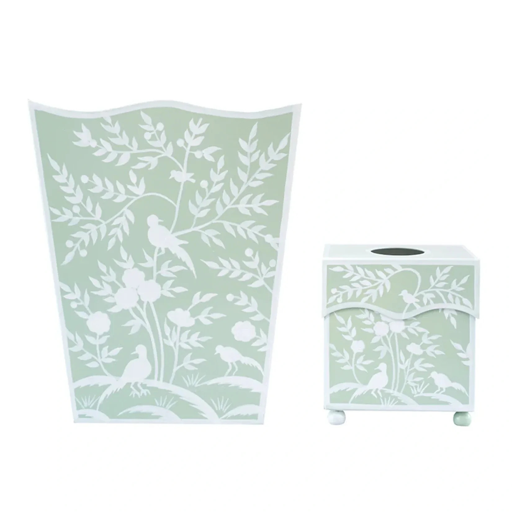 Green Bird & Vine Wastepaper Basket & Tissue | Gorgeous Living