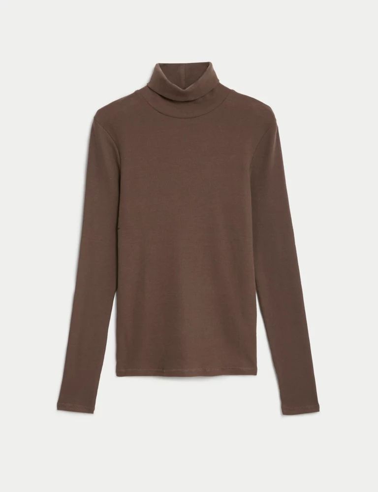 Cotton Rich Roll Neck Ribbed Top | Marks & Spencer (UK)