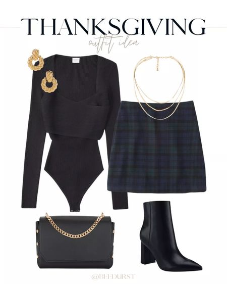 Thanksgiving outfit idea, fall outfits, boots, fall fashion, fall dresses, plaid skier, wool skirt, fall outfit idea, bodysuit, sweater bodysuit, knit bodysuit, heeled booties, ankle boots, statement earrings, layered necklaces

#LTKshoecrush #LTKitbag #LTKSeasonal