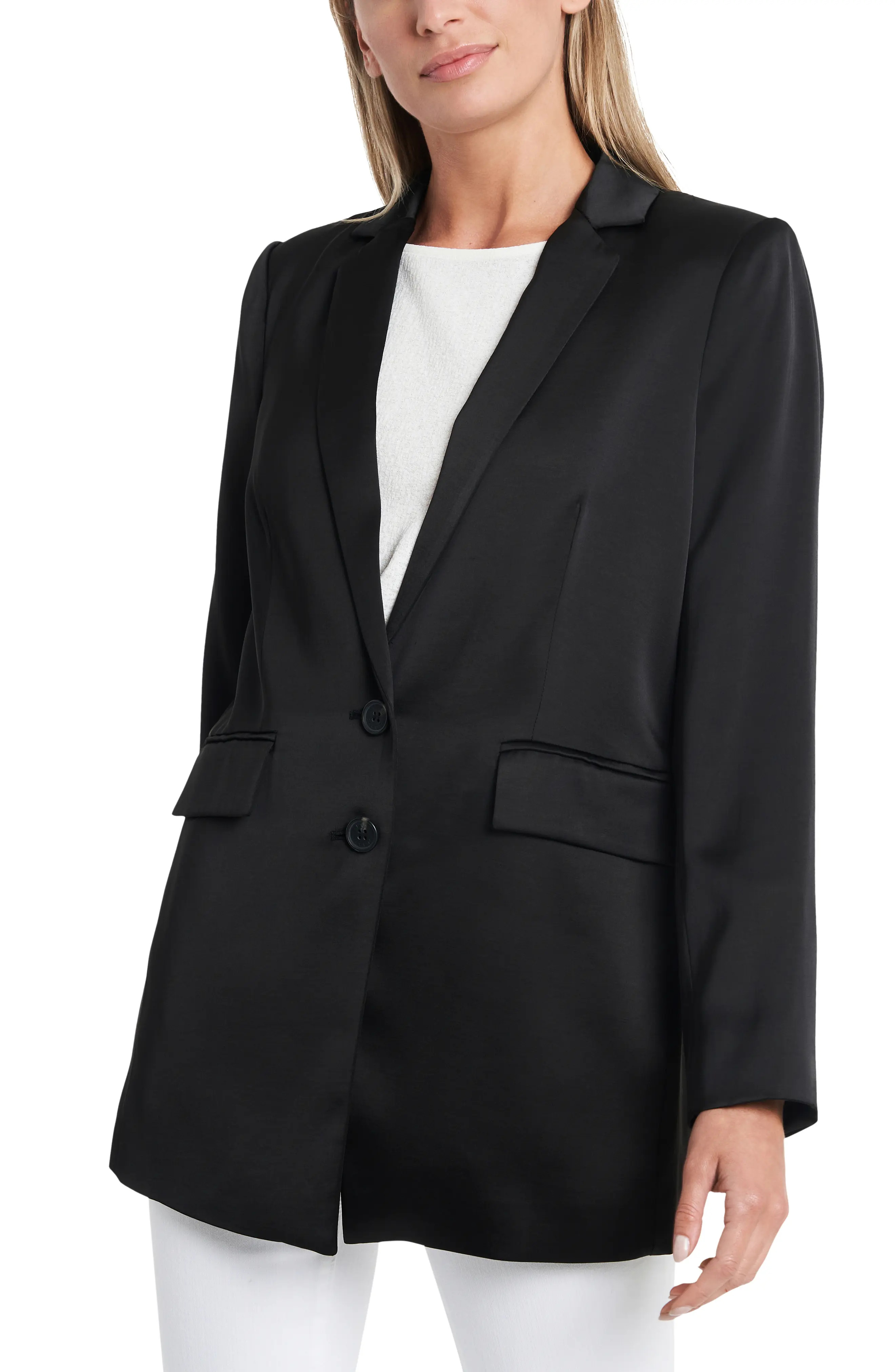 Women's Vince Camuto Soft Satin Notch Collar Blazer, Size 6 - Black | Nordstrom