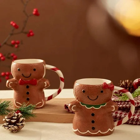 Gingerbread Man Stoneware Mugs Set – Hand-Painted Coffee, Tea & Hot Chocolate Cups, Microwave & Dishwasher Safe | Walmart (US)