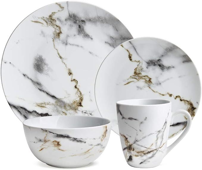 Hoomeet White Marble Design 16-Piece Dinnerware Set, Service for 4. | Amazon (US)