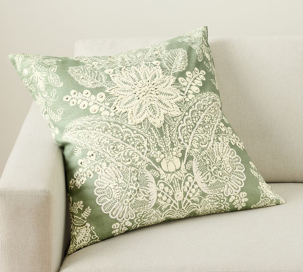Kravet Heirloom Damask Embroidered Pillow | Pottery Barn (US)